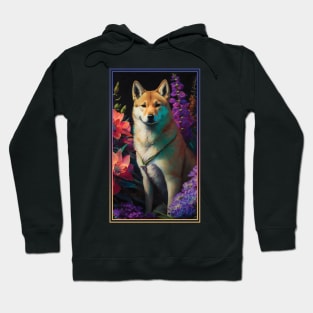 Jindo Dog Vibrant Tropical Flower Tall Digital Oil Painting Portrait 2 Hoodie